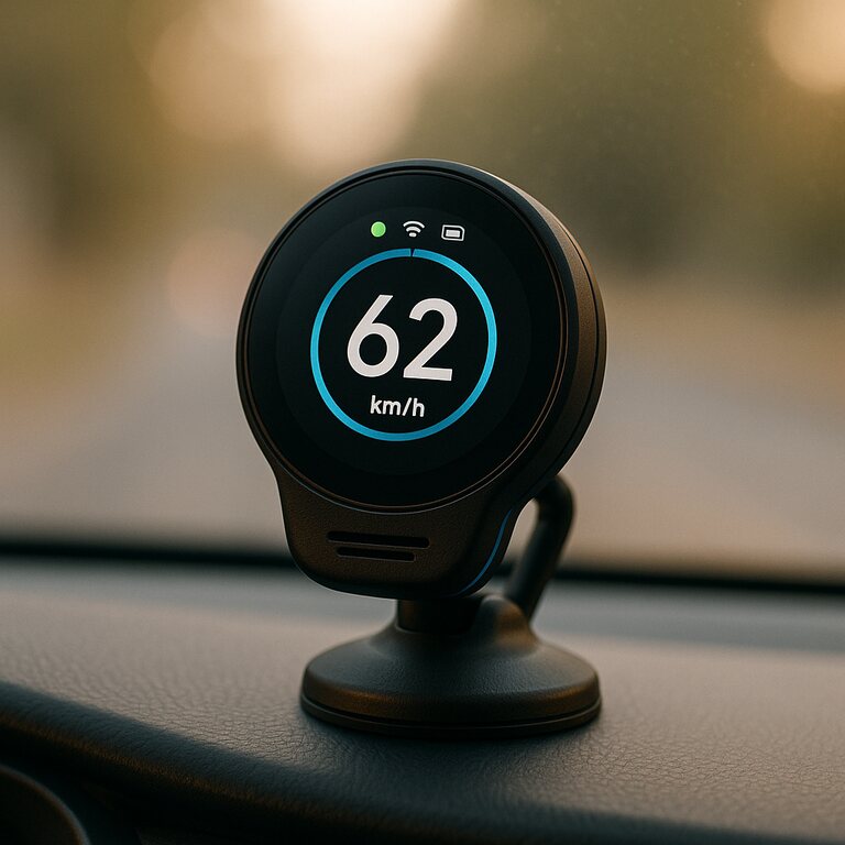 Écran rond 1.8" Compagnon affichant 62 km/h sur tableau de bord