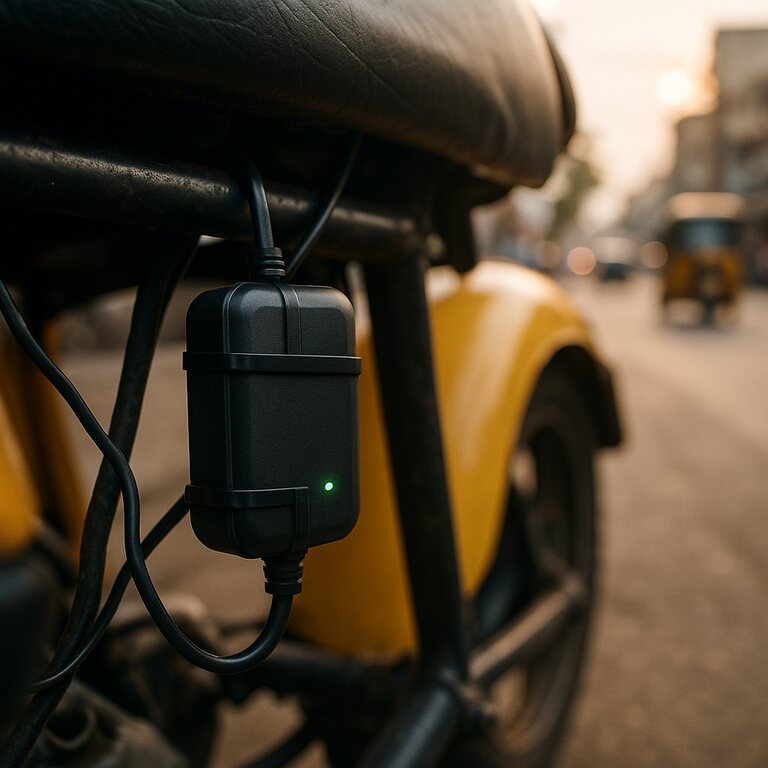 Compagnon Mini — tracker GPS sous selle moto-taxi Douala