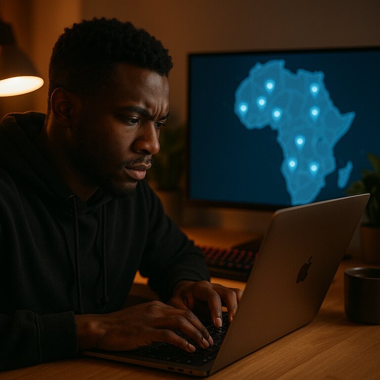 Développeur intégrant l'API Malambi avec carte d'Afrique GPS