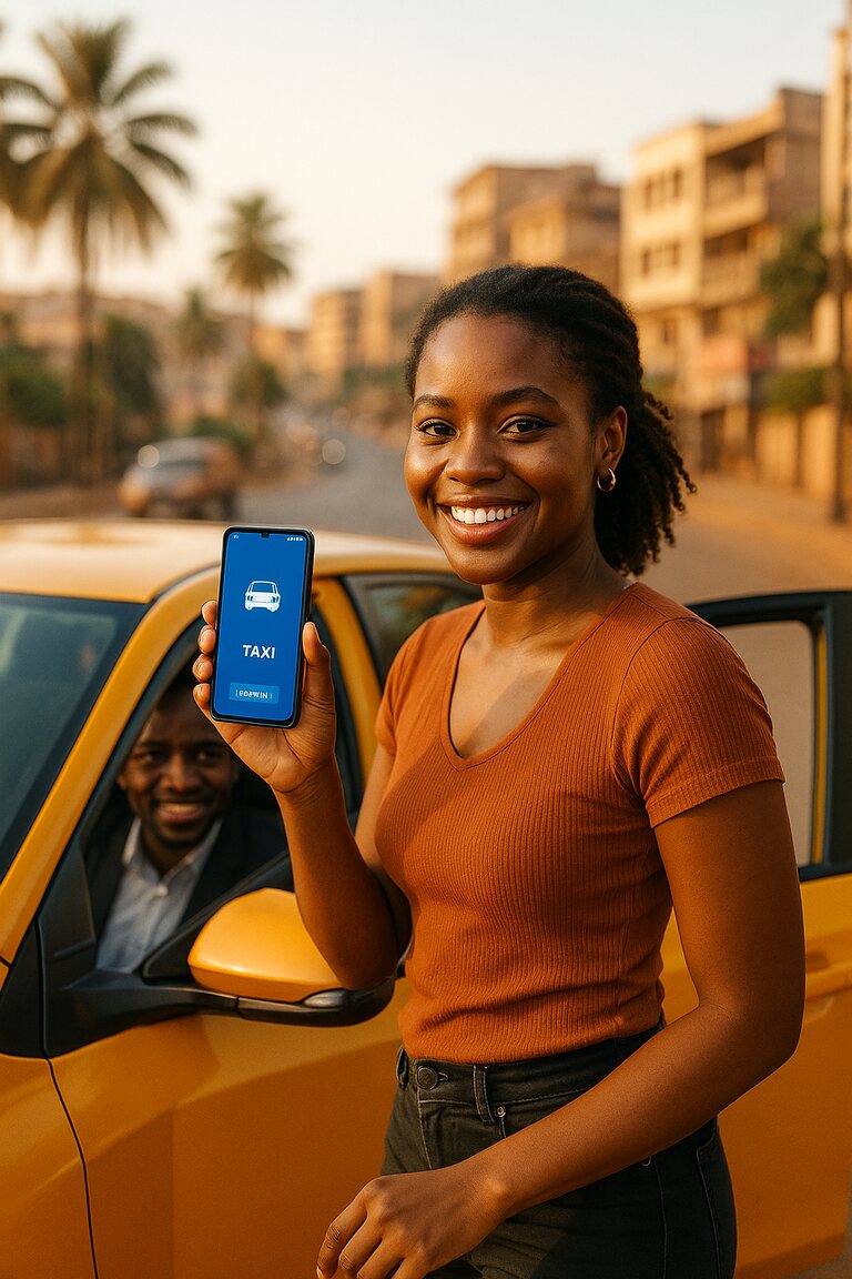 Passagère utilisant l'app Taxi Malambi à Yaoundé