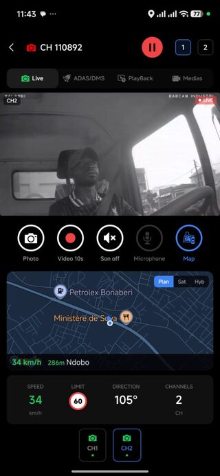 App caméra cabine — DMS